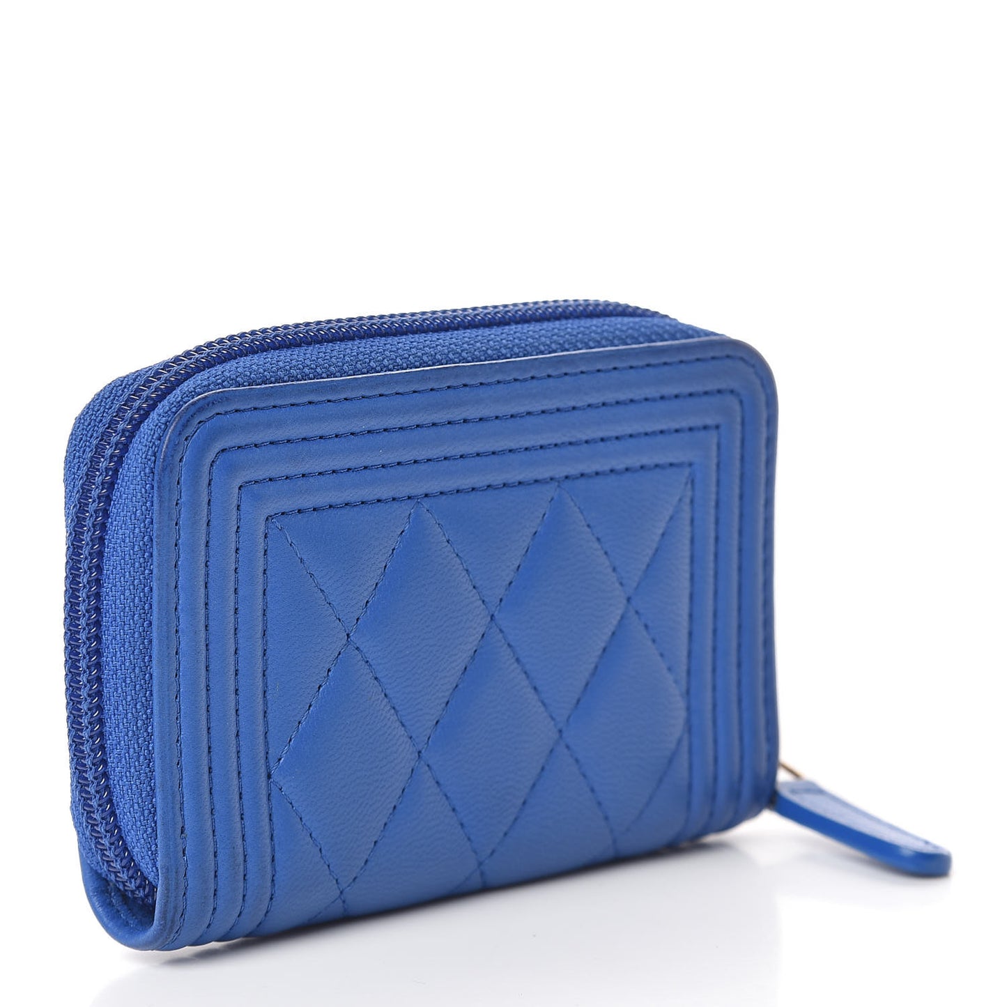 Lambskin Quilted Boy Zip Around Coin Purse Wallet Blue