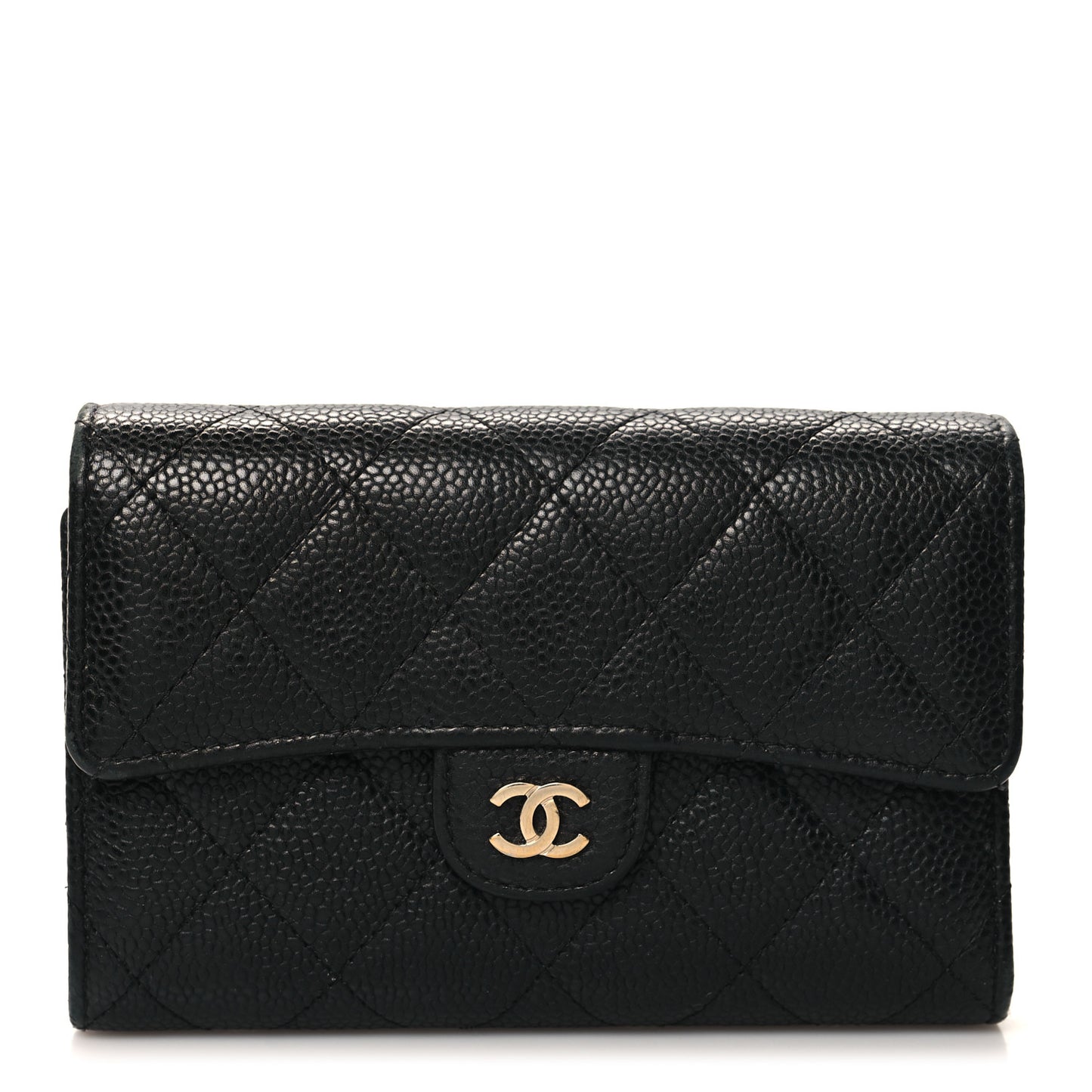 Caviar Quilted Medium Flap Wallet Black