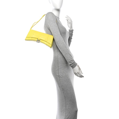 Balenciaga Shiny Calfskin Crocodile Embossed Hourglass Stretch Sling Shoulder Bag Yellow 2 of 15