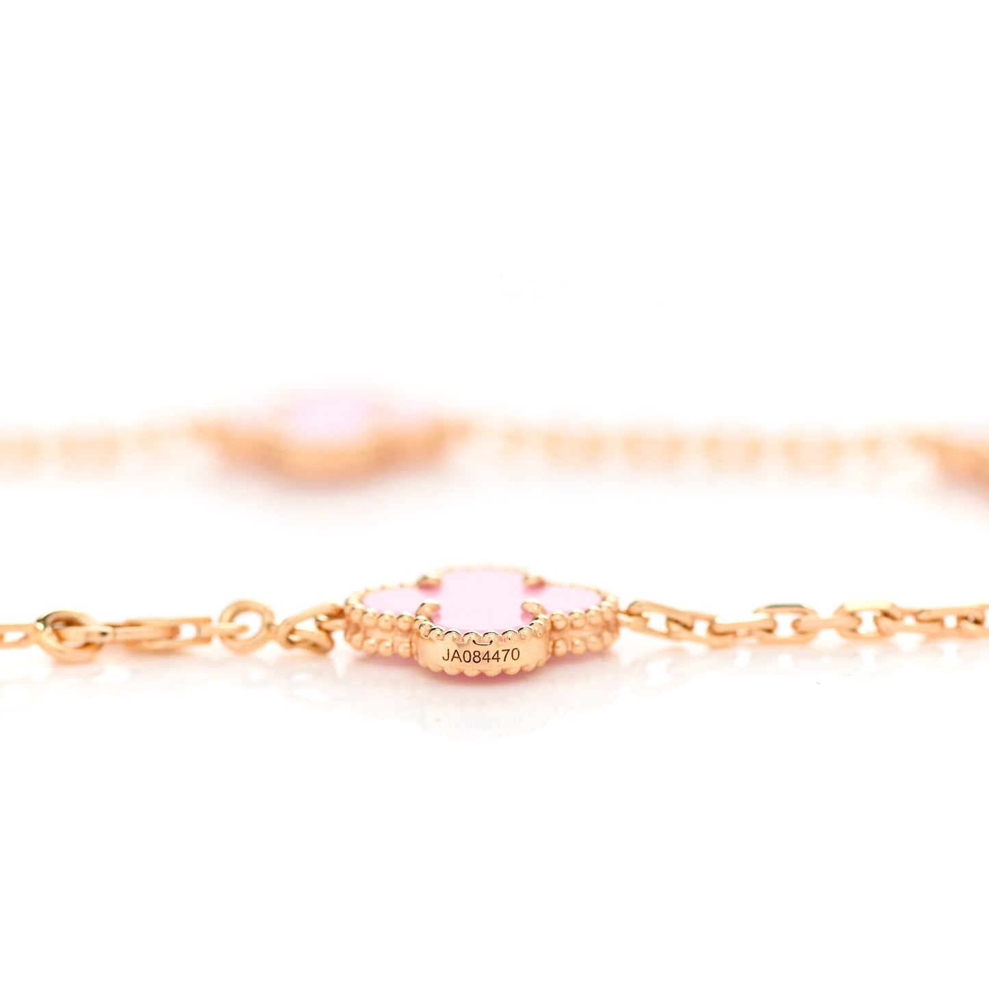 18K Rose Gold Pink Porcelain 10 Motifs Vintage Alhambra Necklace