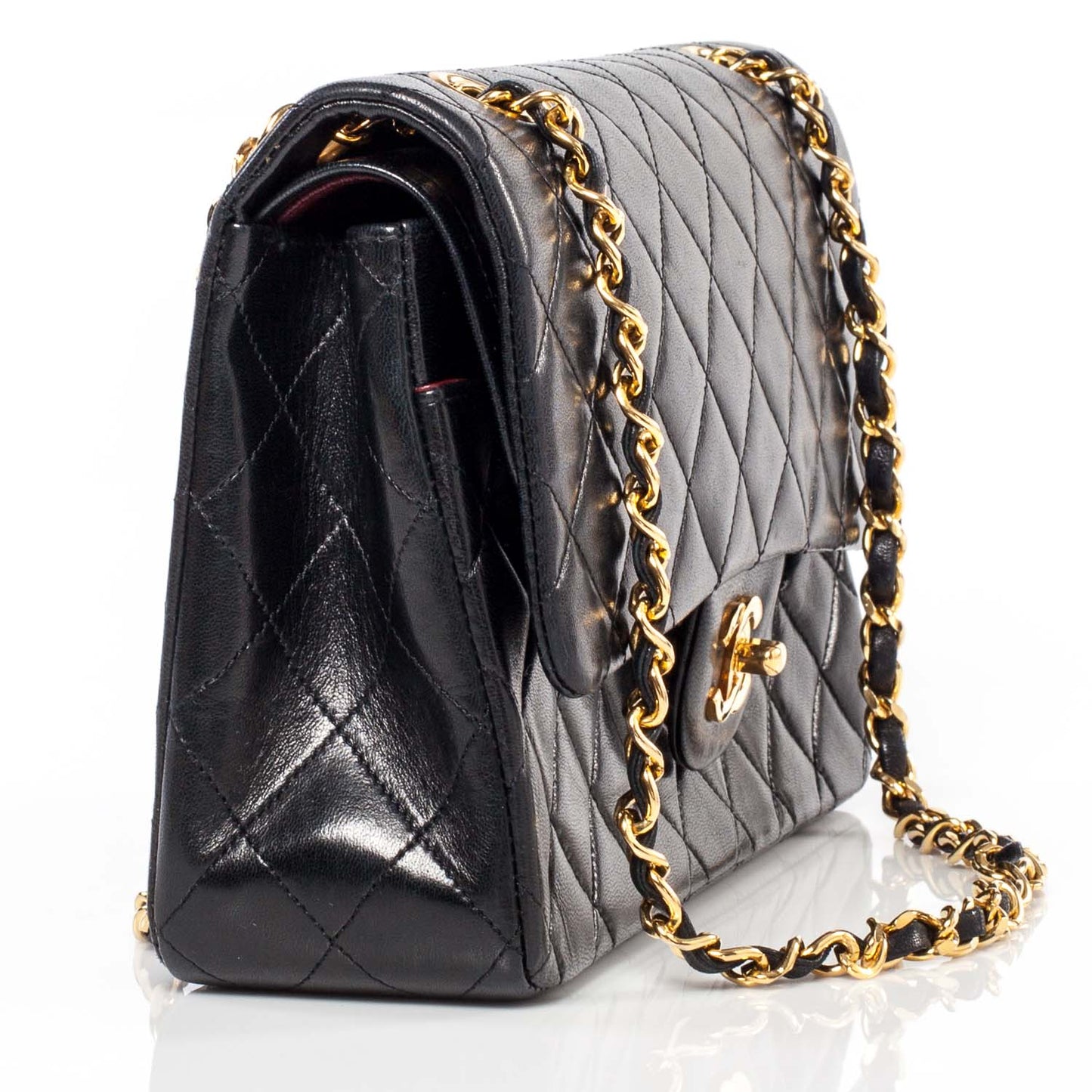 Lambskin Medium Double Flap Black