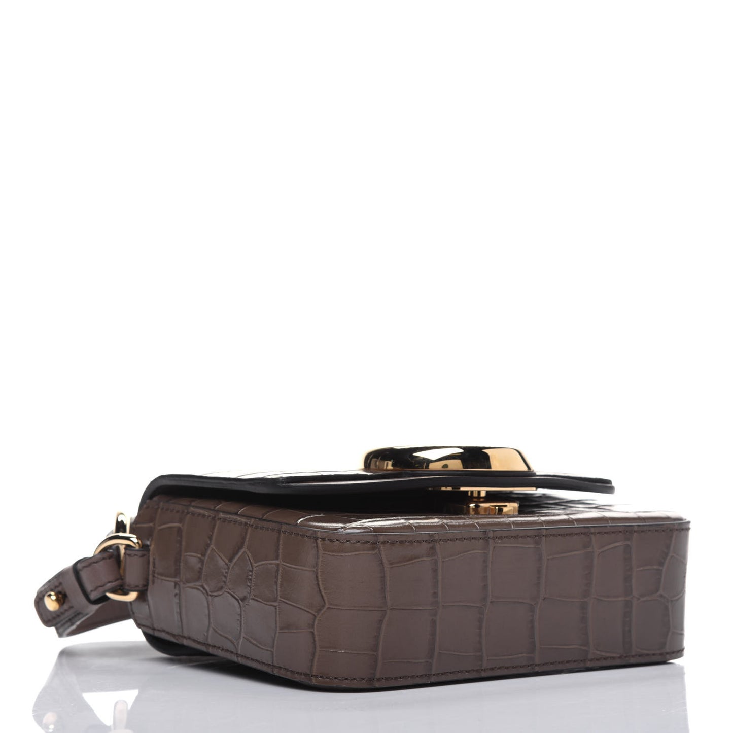 Calfskin Crocodile Embossed Mini C Double Carry Taupe