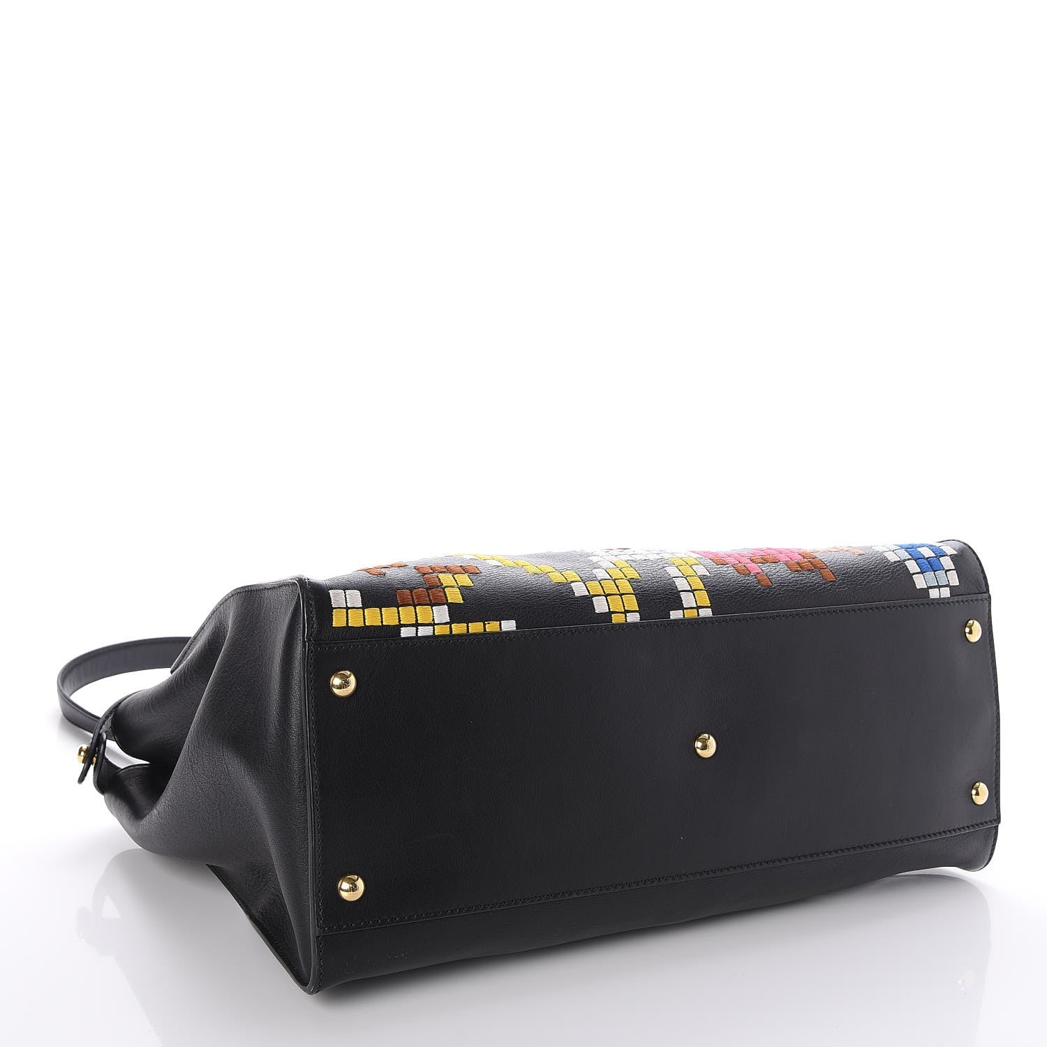 Fendi Calfskin Pixel Embroidered Large Peekaboo Iconic Satchel Black 5 of 8
