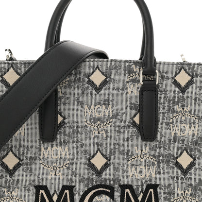 MCM Vintage Jacquard Monogram Small Munchen Tote Grey 7 of 10