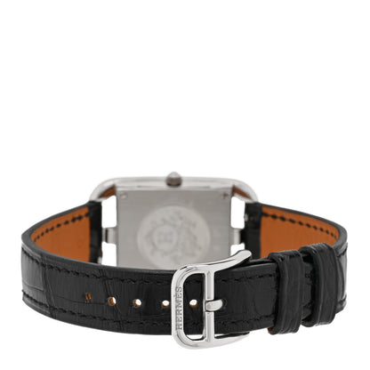Hermes Stainless Steel Alligator Diamond Bezel Mother of Pearl 23mm Cape Cod Quartz Watch Noir 3 of 5