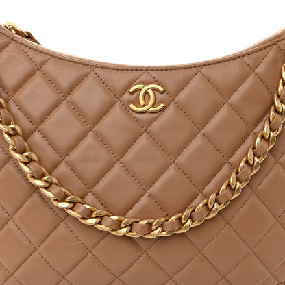 Chanel Shiny Crumpled Lambskin Quilted Large Trendy Chain Around Hobo Dark Beige 9 of 11