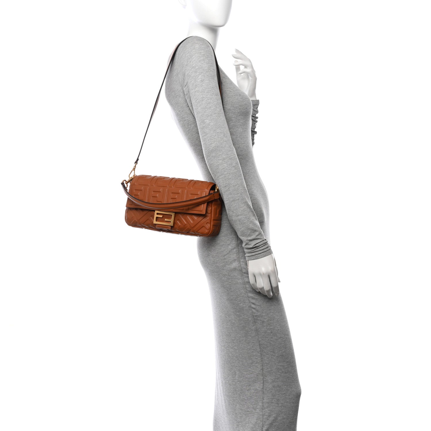 Fendi Nappa FF 1974 Embossed Baguette Brandy 2 of 9