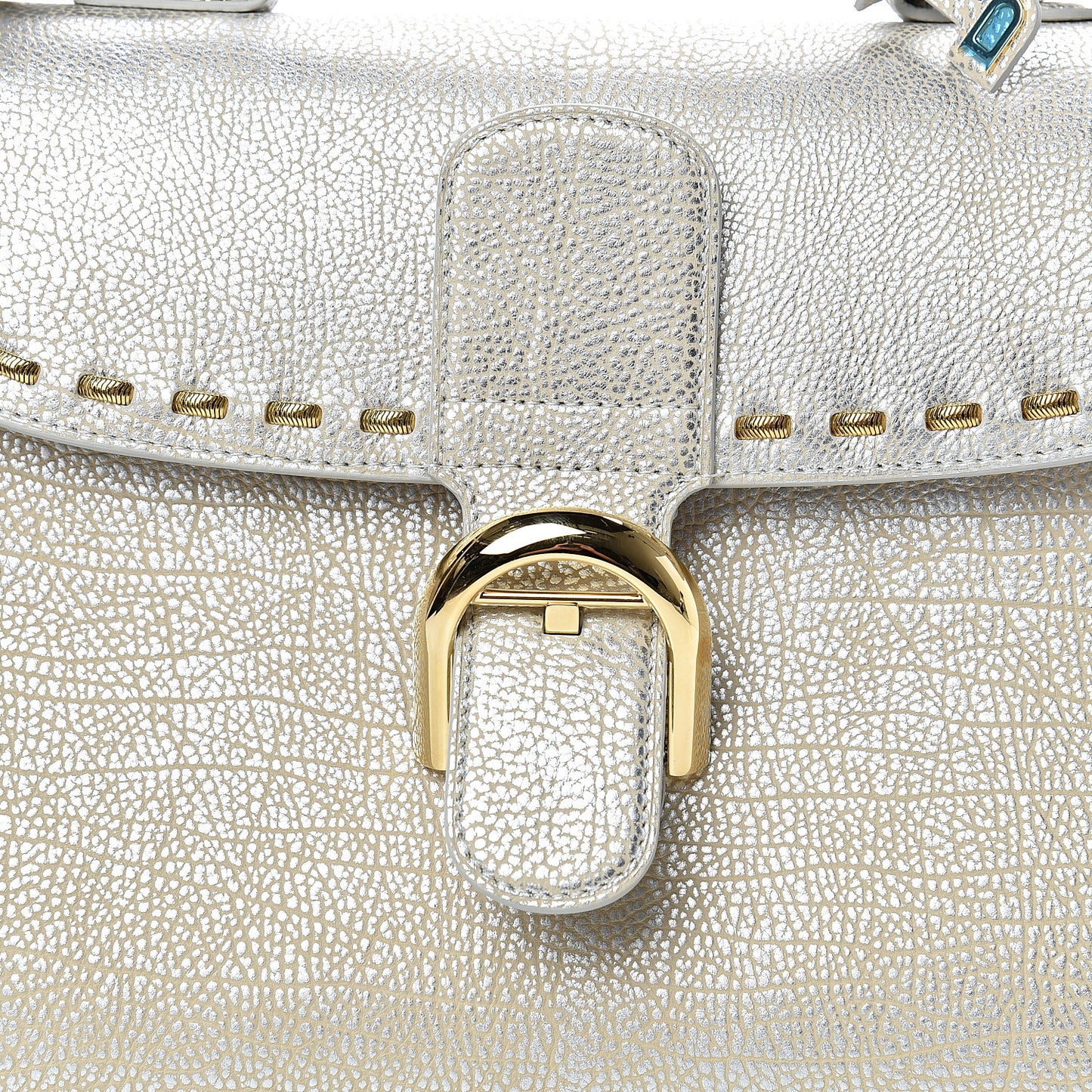Metallic Crispy Calfskin MM Brillant Satchel Antique Silver