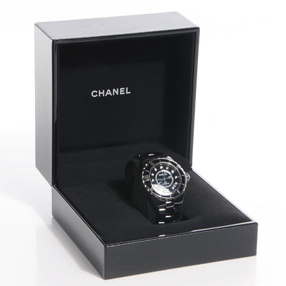 Chanel Stainless Steel Ceramic Diamond 38mm J12 Automatic Watch Black 4 of 7