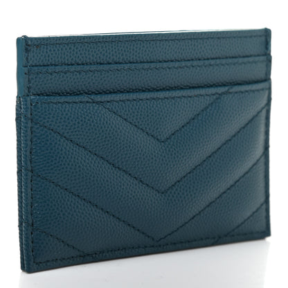 Saint Laurent Grain De Poudre Matelasse Chevron Monogram Credit Card Case Peacock Green 3 of 7