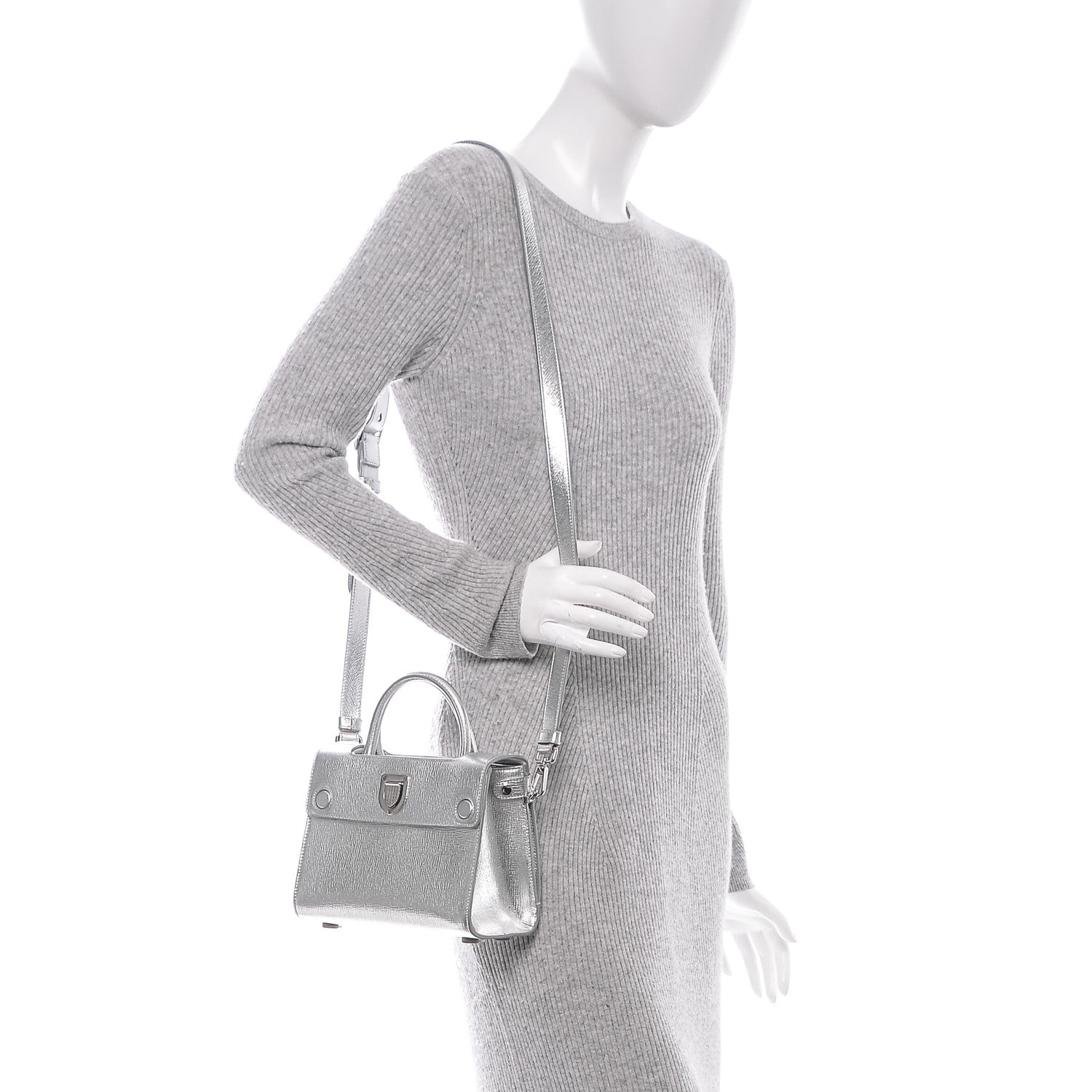 Christian Dior Grained Calfskin Mini Diorever Flap Silver 2 of 8