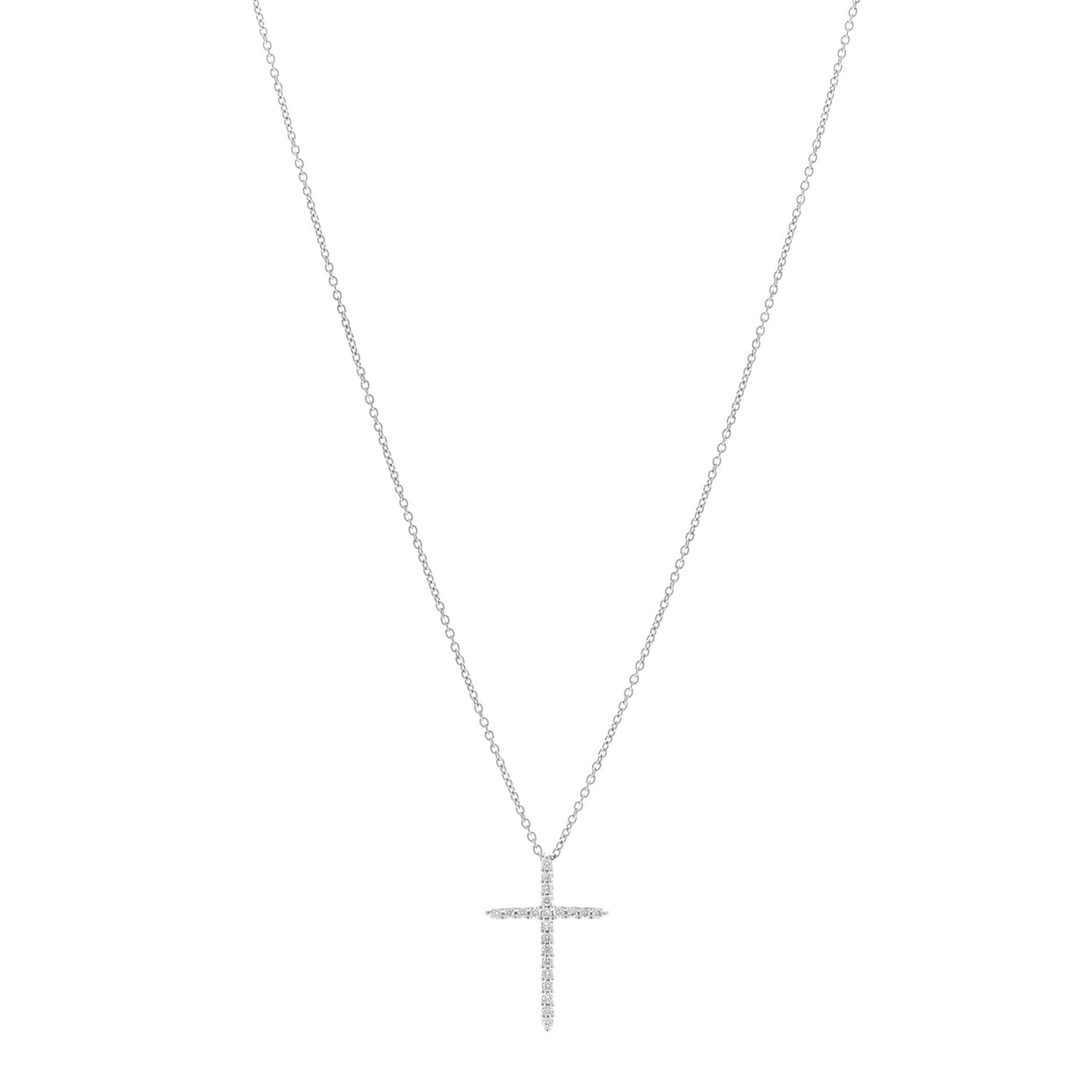 18K White Gold Diamond Tiny Treasures Cross Pendant Necklace