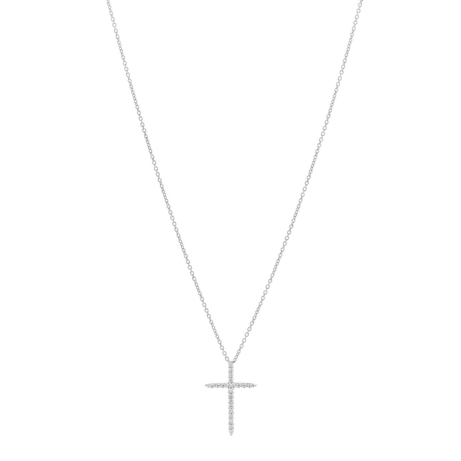 Roberto Coin 18K White Gold Diamond Tiny Treasures Cross Pendant Necklace 1 of 3