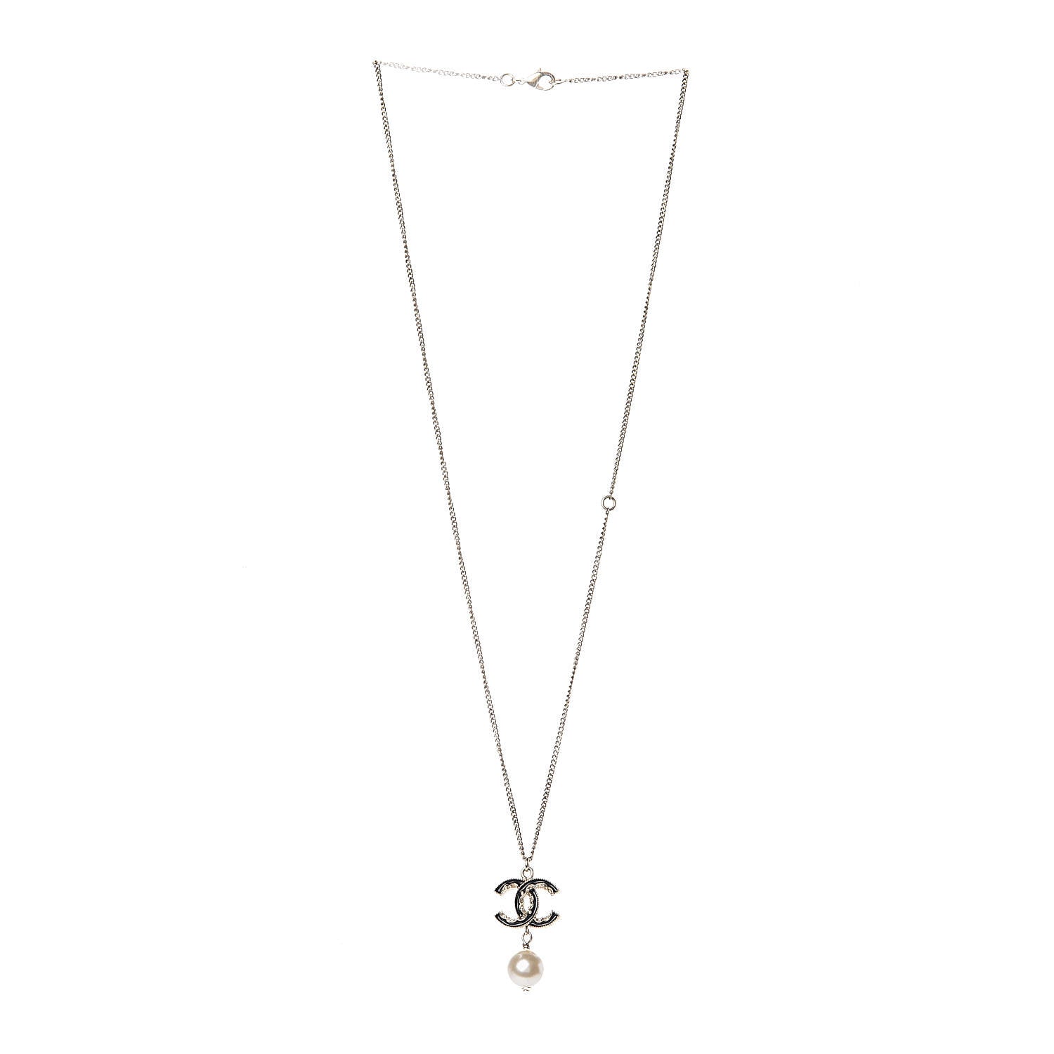 Chanel Enamel CC Baroque Pearl Drop Necklace Black Gold 3 of 5