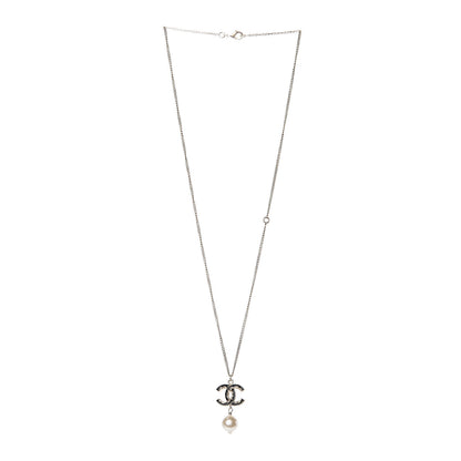 Chanel Enamel CC Baroque Pearl Drop Necklace Black Gold 3 of 5