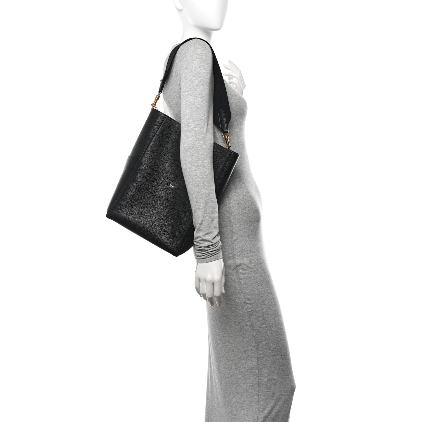 Soft Grained Calfskin Sangle Bucket Bag Black