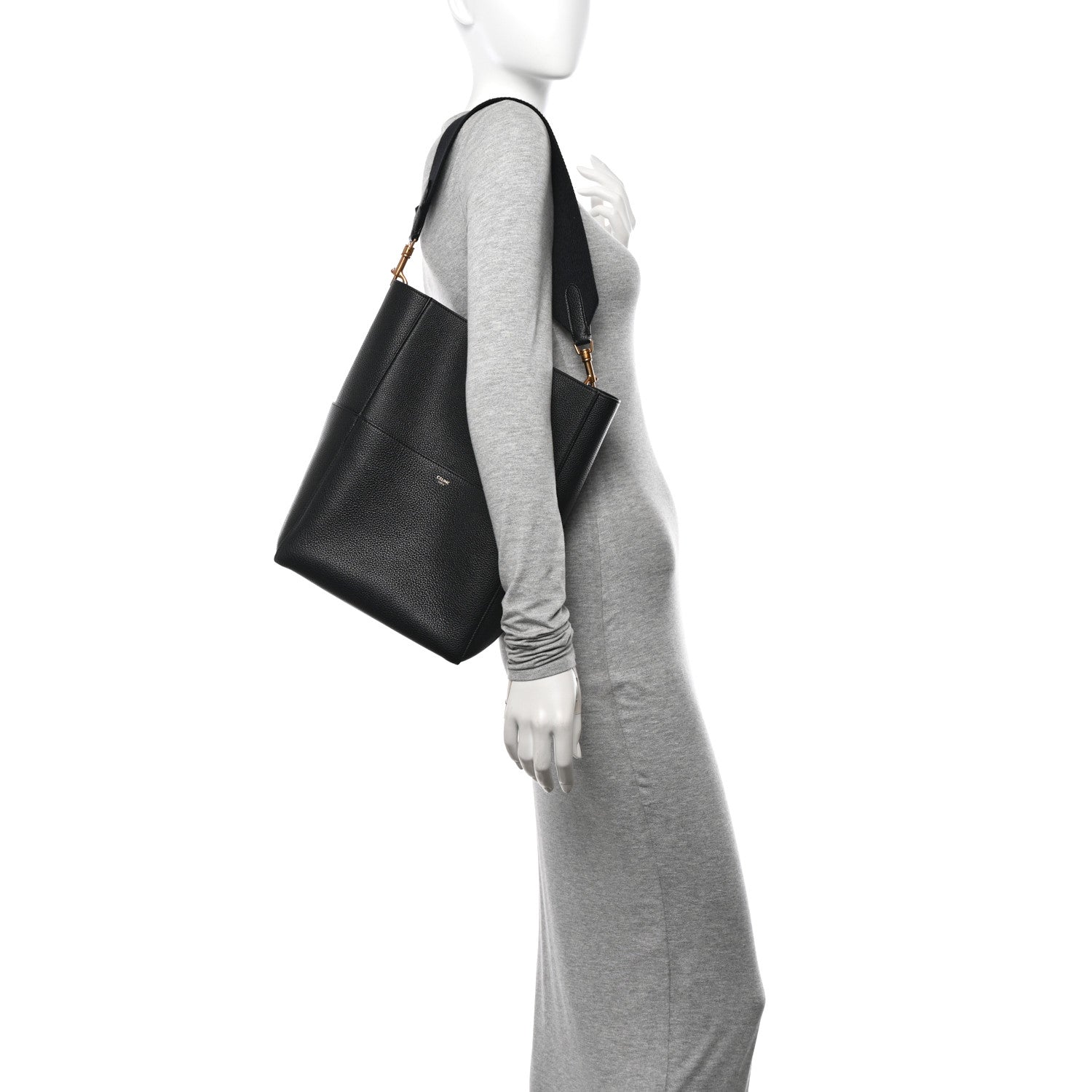 Celine Soft Grained Calfskin Sangle Bucket Bag Black 2 of 10