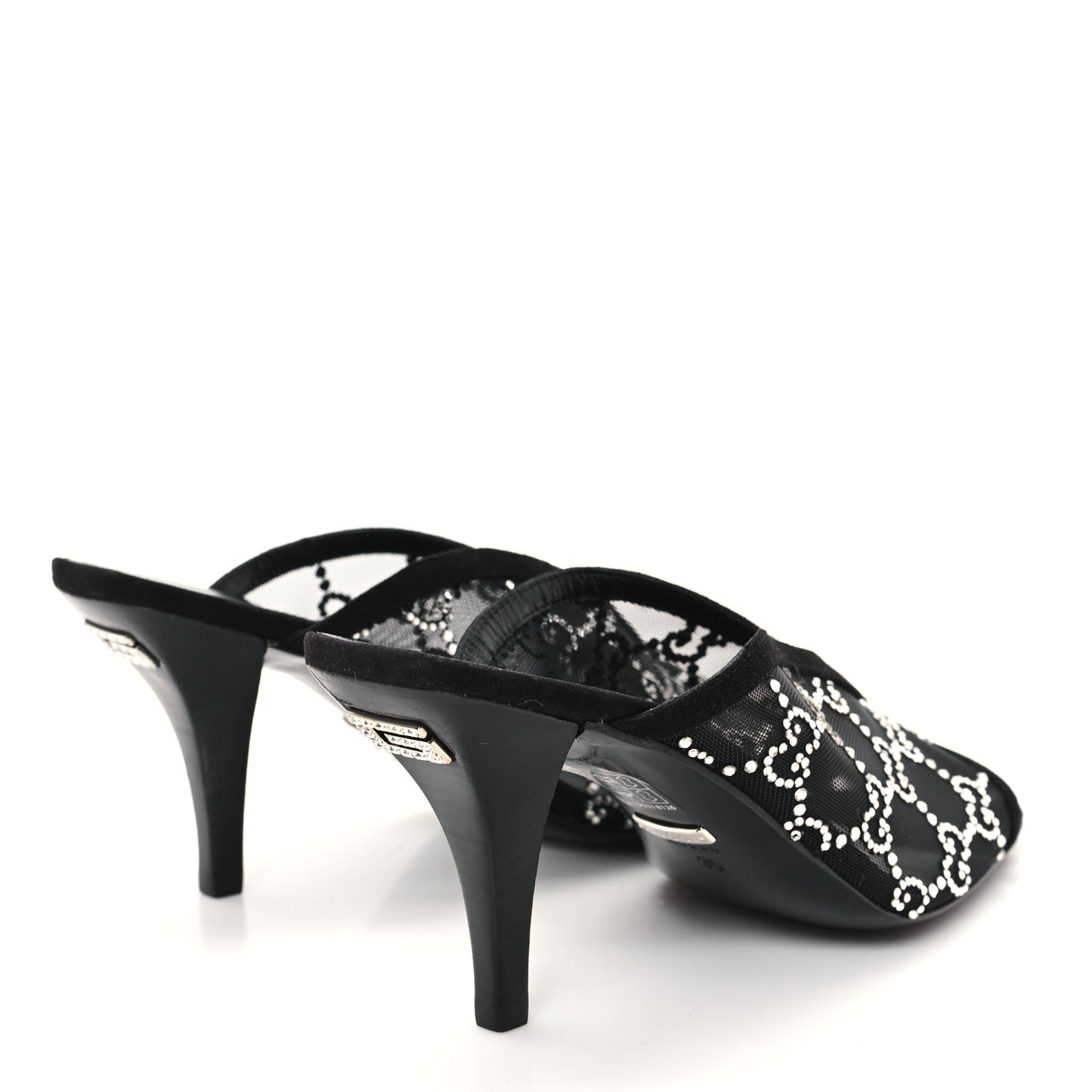 Tela Retino Kid Scamosciato Crystal GG Monogram Square G 95mm Slide Sandals 35 Black