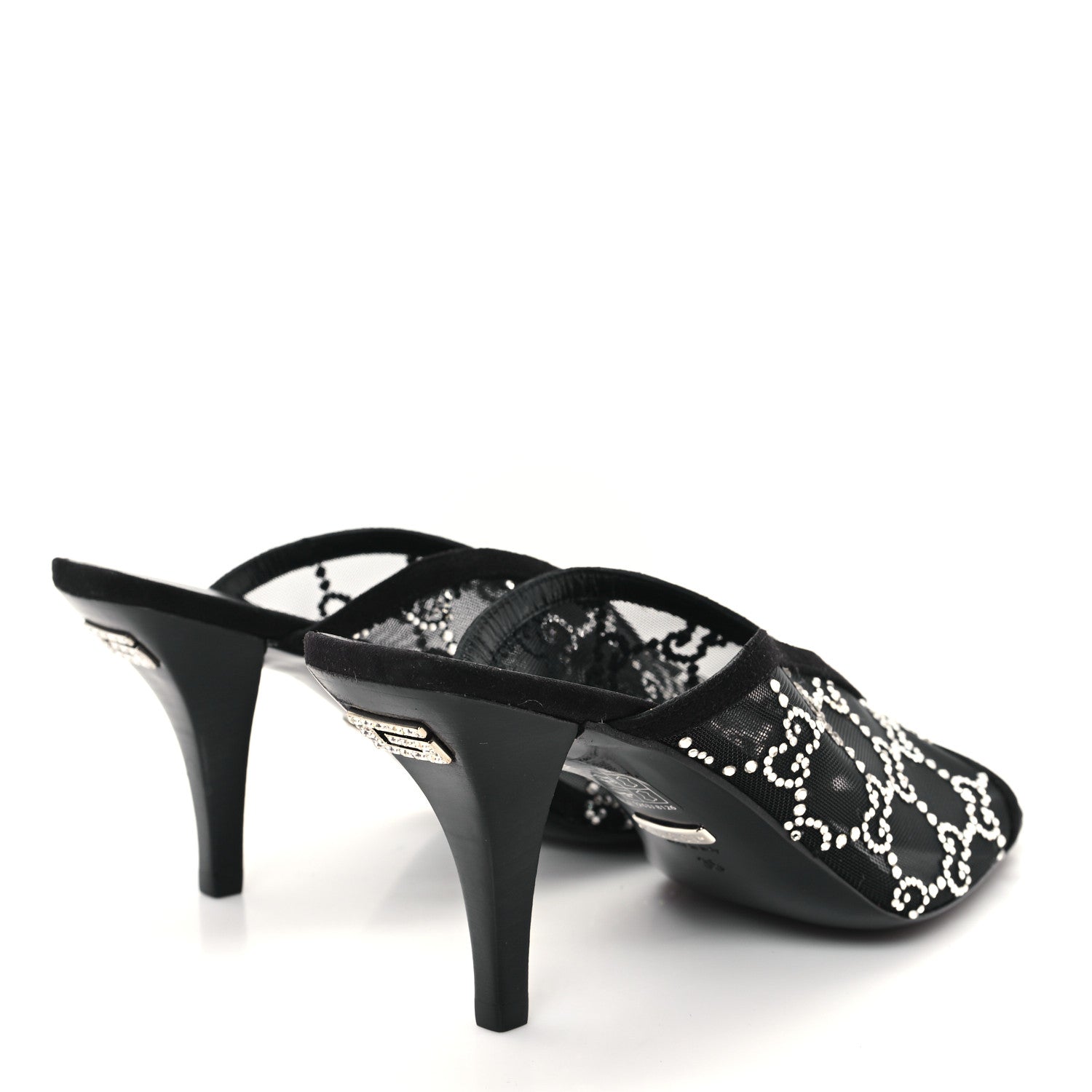 Gucci Tela Retino Kid Scamosciato Crystal GG Monogram Square G 95mm Slide Sandals 35 Black 5 of 9