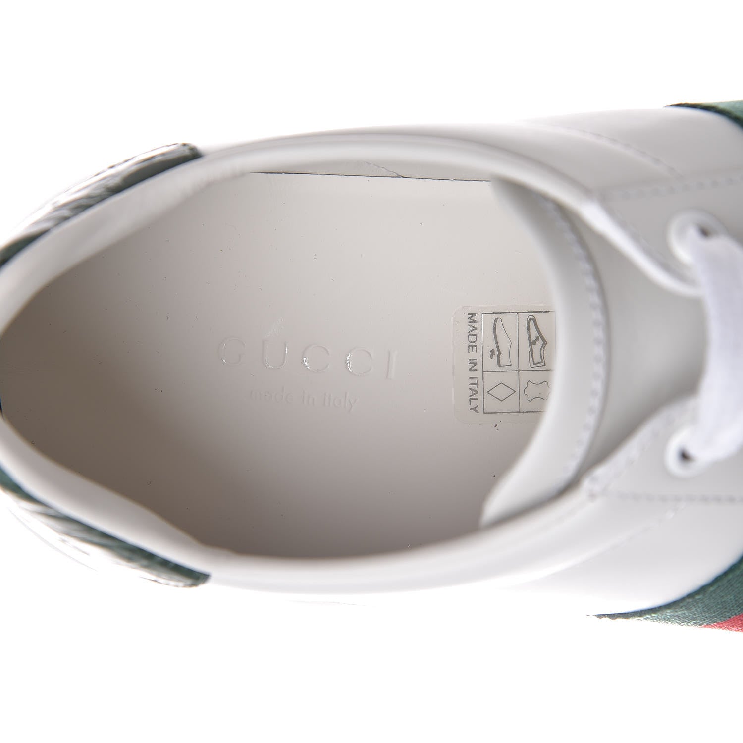 Gucci Calfskin Crocodile Web Womens Ace Sneakers 37.5 White Green 6 of 10