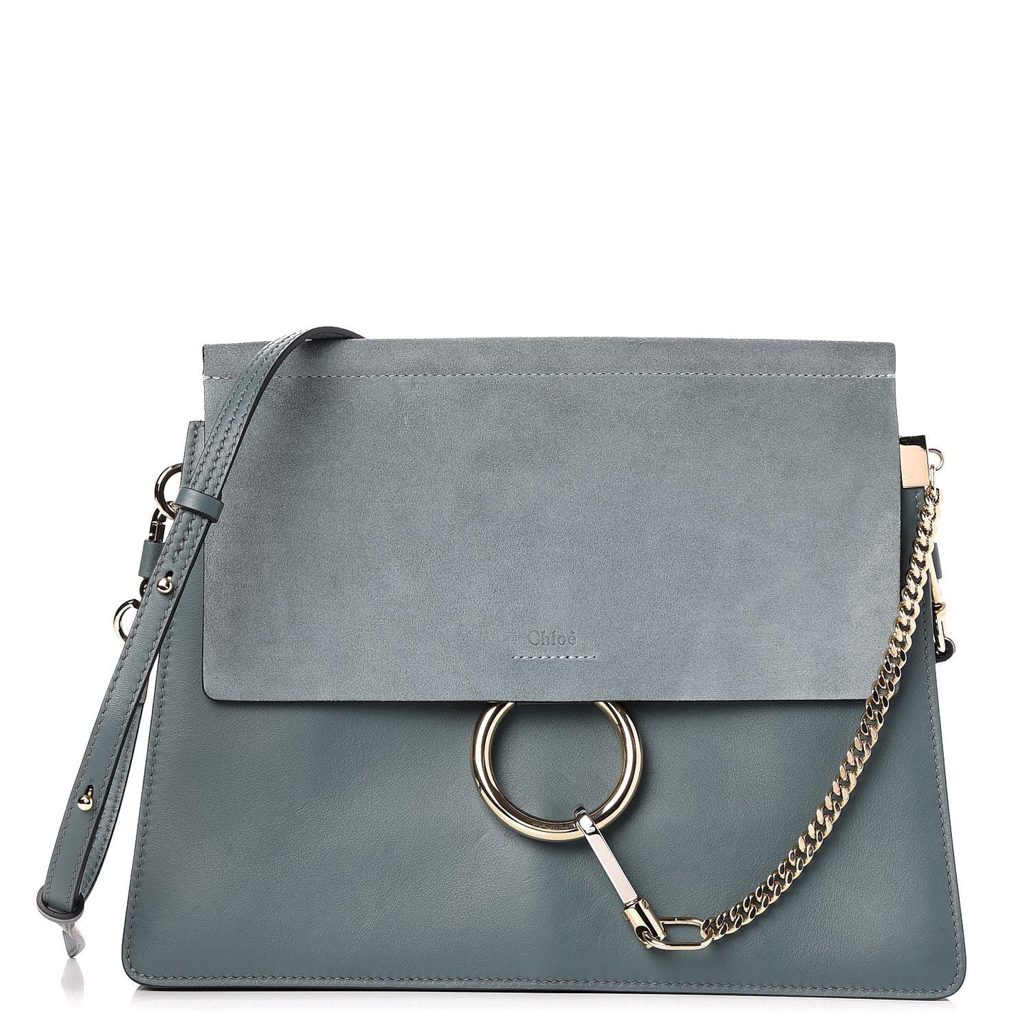 Suede Calfskin Medium Faye Shoulder Bag Cloudy Blue