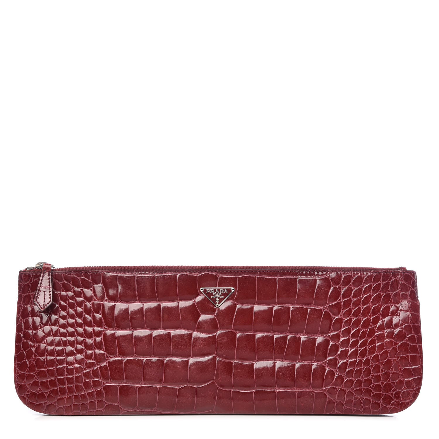 Prada Calfskin Crocodile Embossed Clutch Red 1 of 8