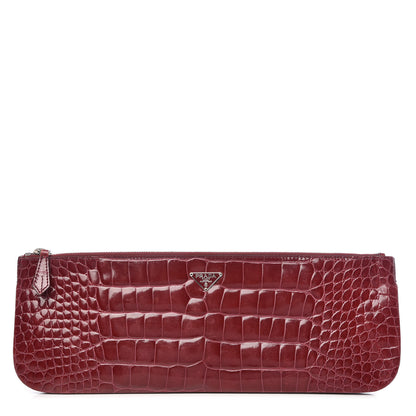 Prada Calfskin Crocodile Embossed Clutch Red 1 of 8