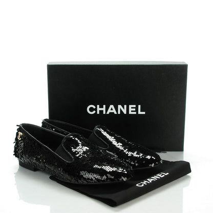 Chanel Sequin CC Loafers 38.5 Black 9 of 9