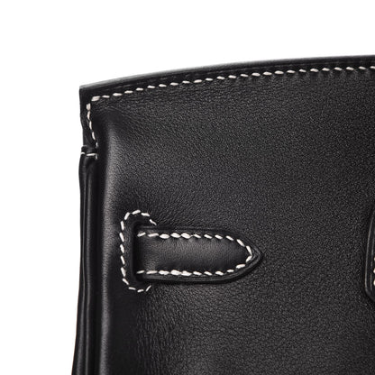 Hermes Swift Horseshoe Birkin 25 Black White 32 of 35