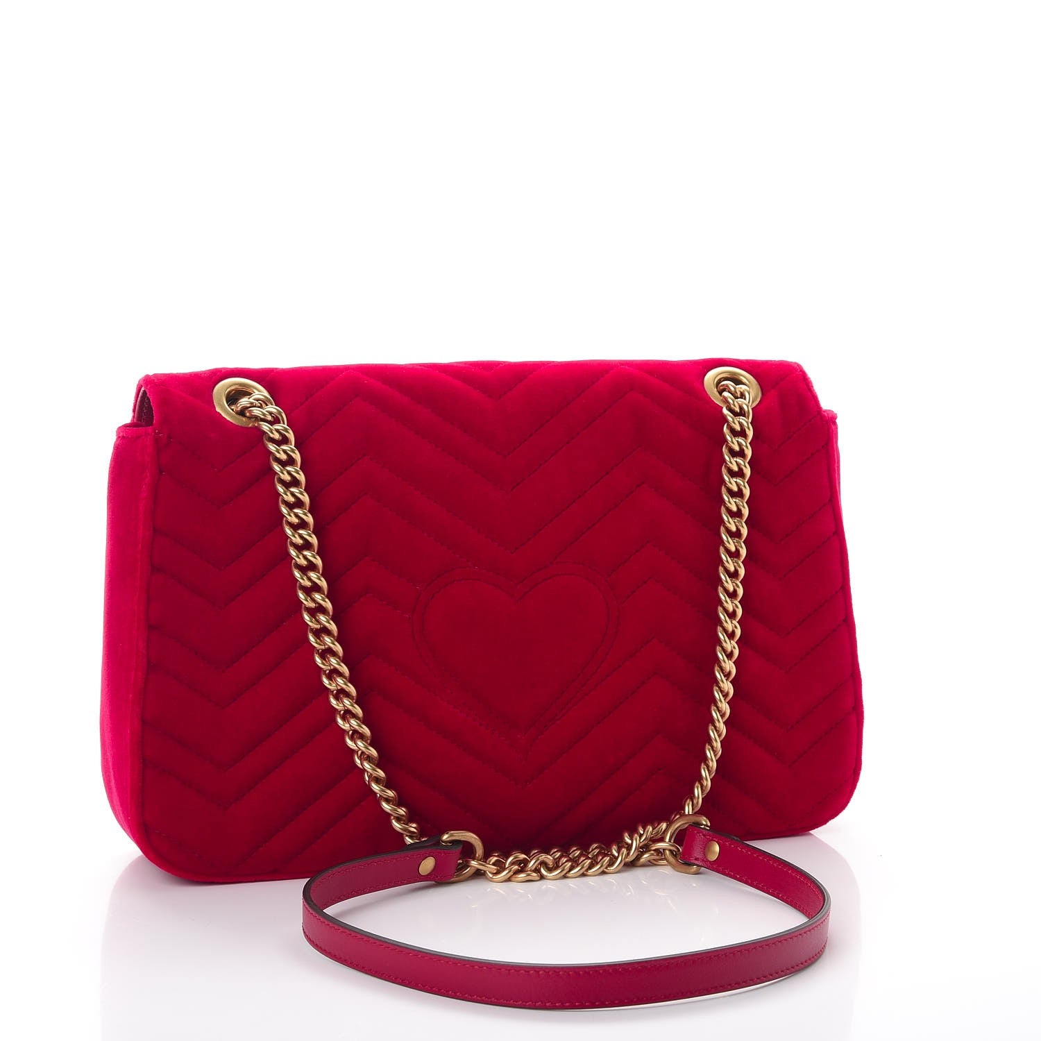 Gucci Velvet Matelasse Medium GG Marmont Shoulder Bag Hibiscus Red 3 of 8