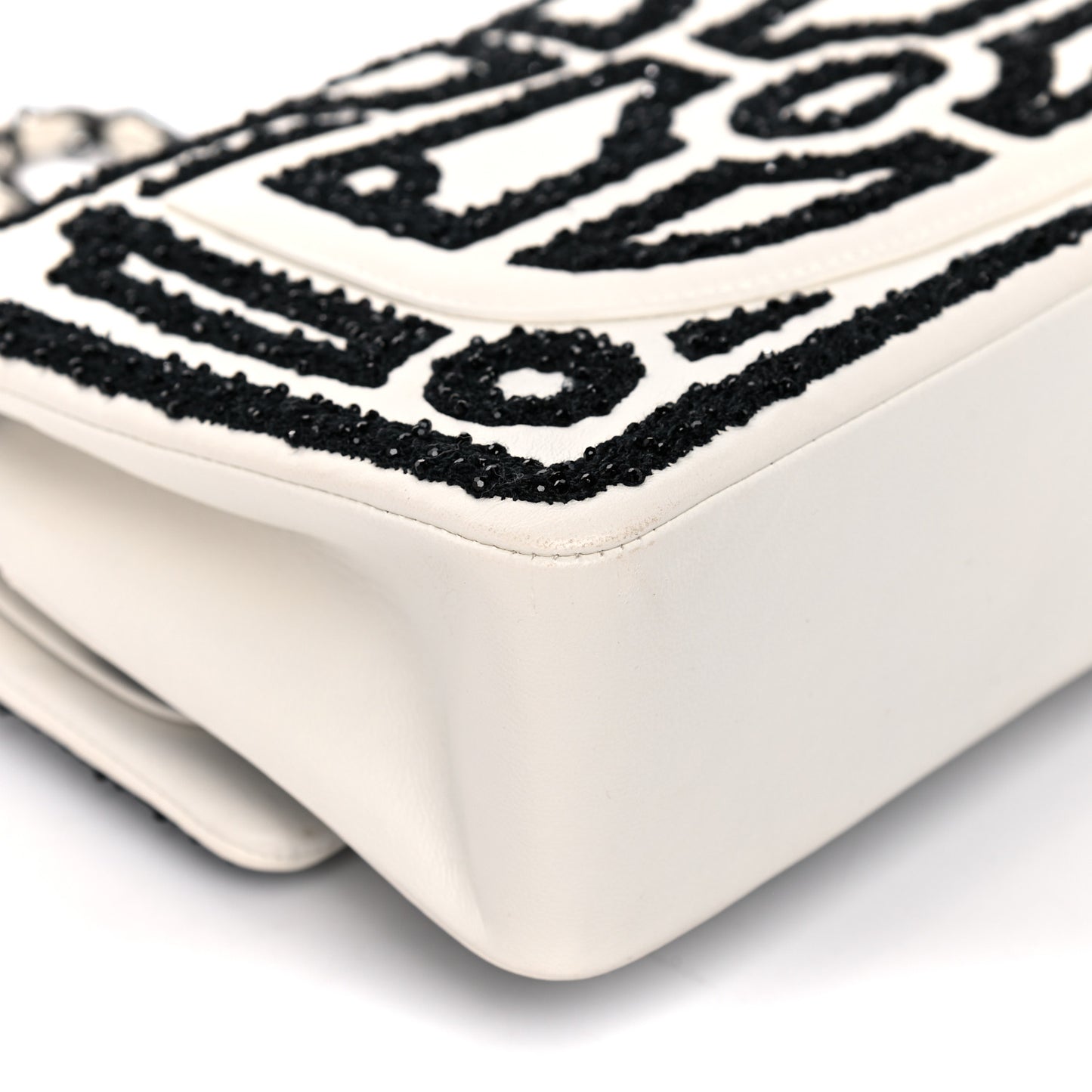 Lambskin Crystal Embroidered Medium Garden Of Versailles Double Flap Black White