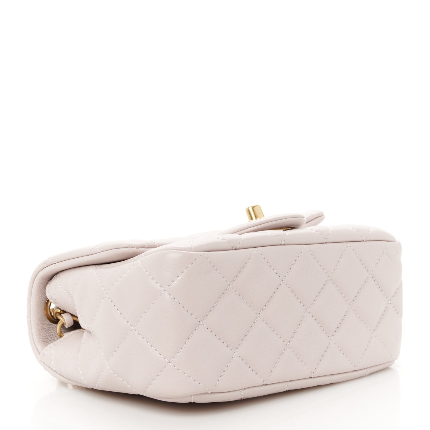 Lambskin Quilted Mini Pearl Crush Flap Light Purple