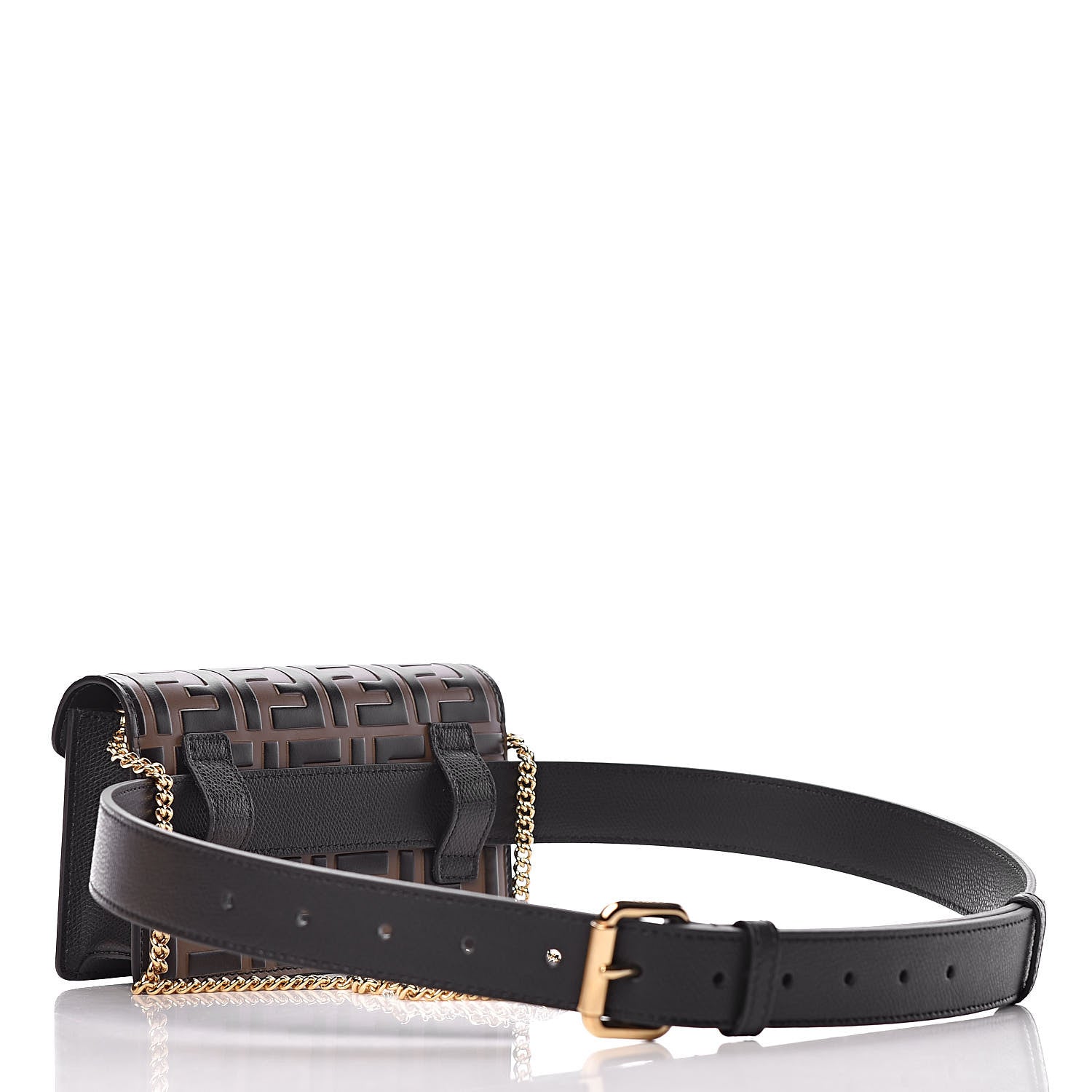 Fendi Vitello Cruise F is Fendi Bi-Color FF 1974 Embossed Envelope Belt Bag Maya Black 4 of 13
