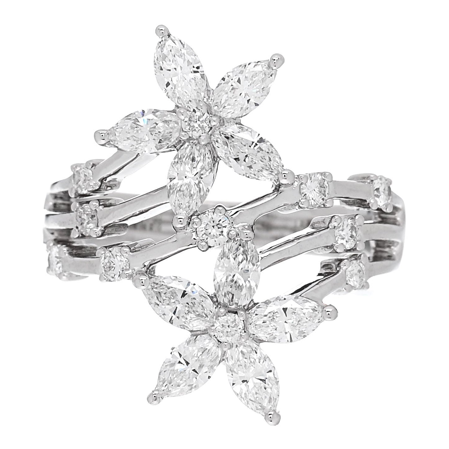 18K White Gold Diamond 1.46ctw Flower Ring 53 6.5
