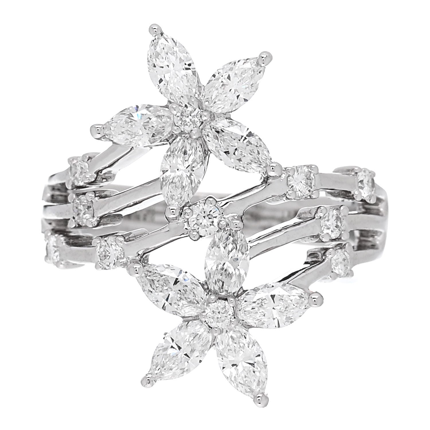 Parker & West by FASHIONPHILE 18K White Gold Diamond 1.46ctw Flower Ring 53 6.5 1 of 9