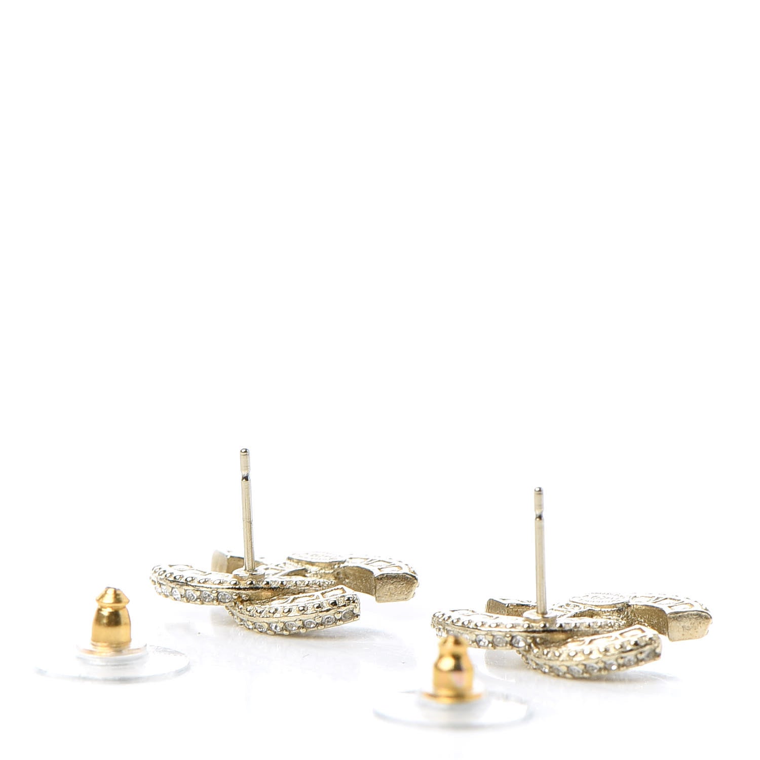 Chanel Crystal Timeless CC Earrings Light Gold 3 of 5