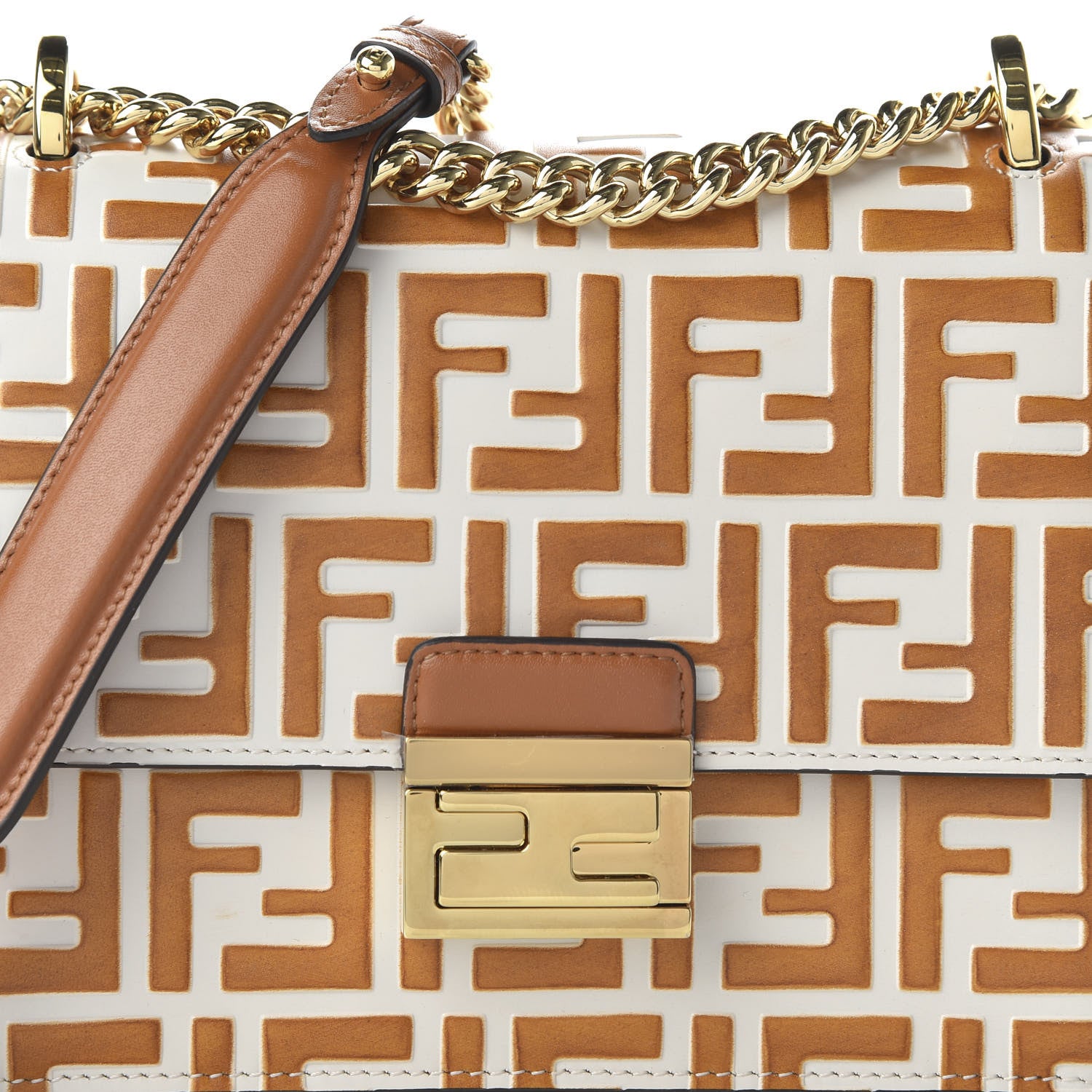 Fendi Vitello Liberty Bi-Color FF 1974 Embossed Small Kan U Shoulder Bag Camelia Saddler 10 of 10