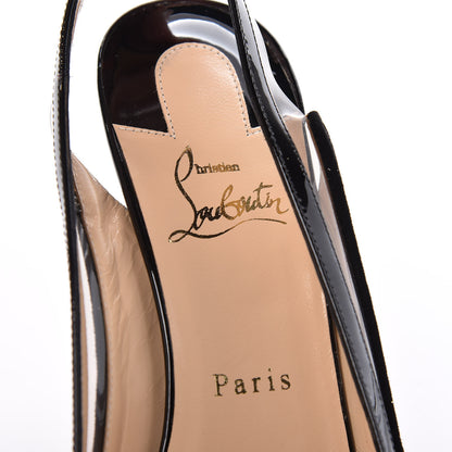 Christian Louboutin Glitter Floque Patent PVC Suspenodo Sling 85 Pumps 39 Platine Black 6 of 7