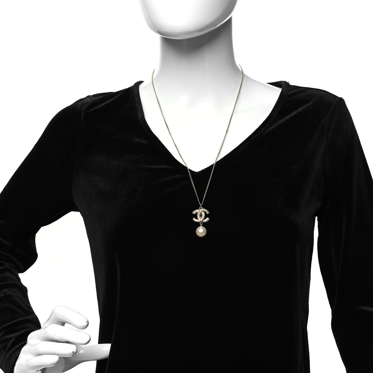 Pearl CC Drop Necklace Gold
