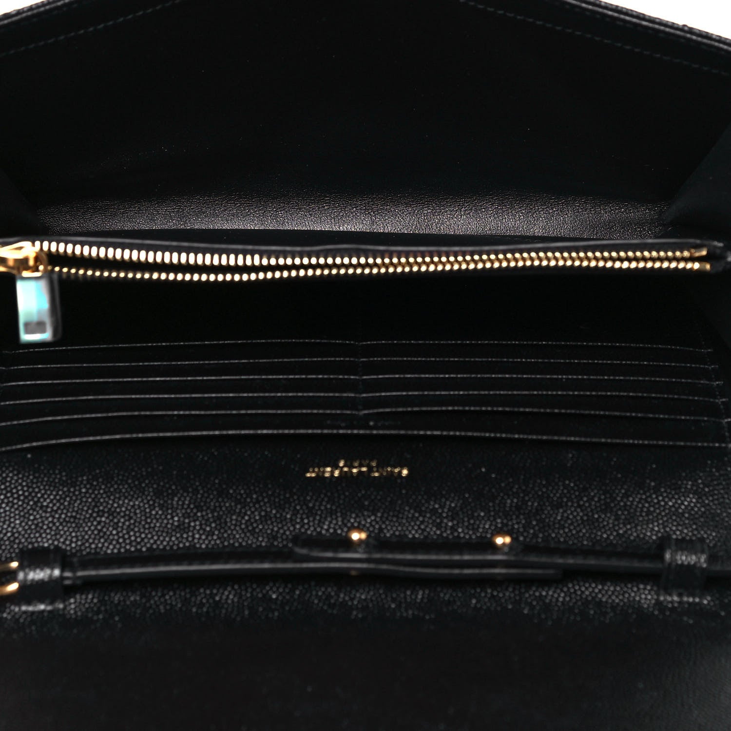 Saint Laurent Grain De Poudre Matelasse Chevron Monogram Chain Wallet Black 5 of 13