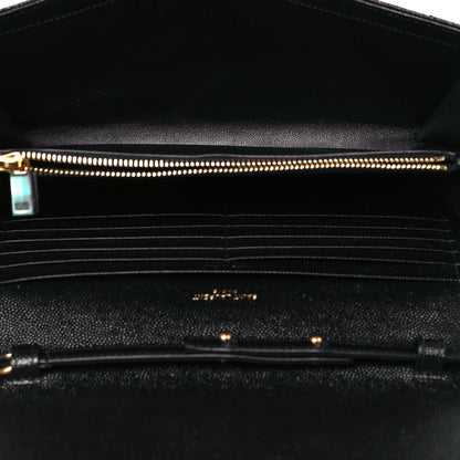 Saint Laurent Grain De Poudre Matelasse Chevron Monogram Chain Wallet Black 5 of 13