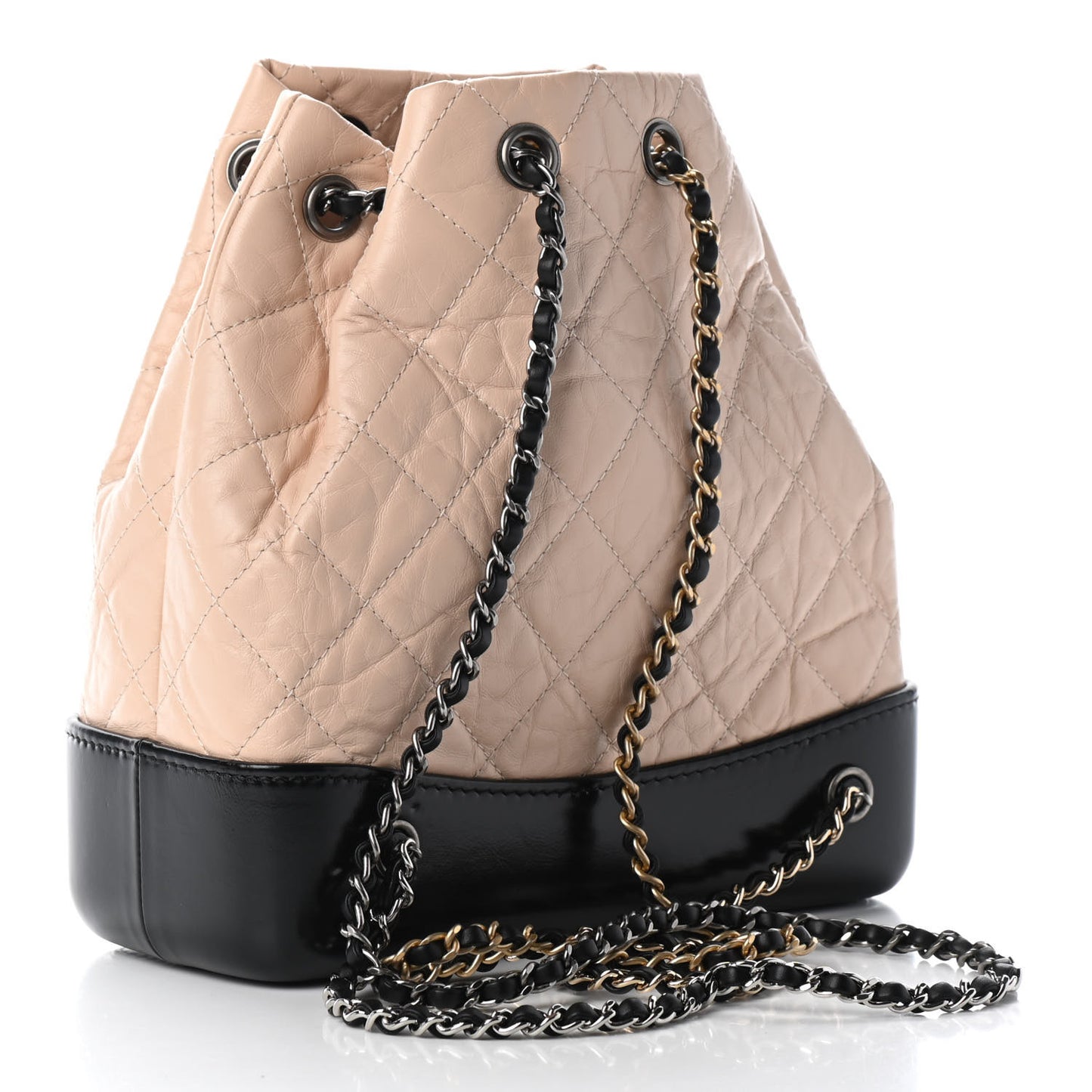 Aged Calfskin Quilted Small Gabrielle Backpack Beige Black