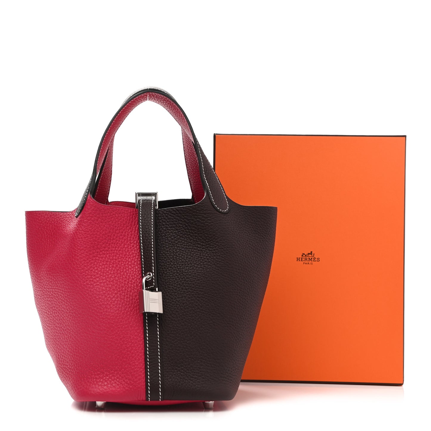 Taurillon Clemence Casaque Picotin Lock 18 PM Rouge Sellier Framboise