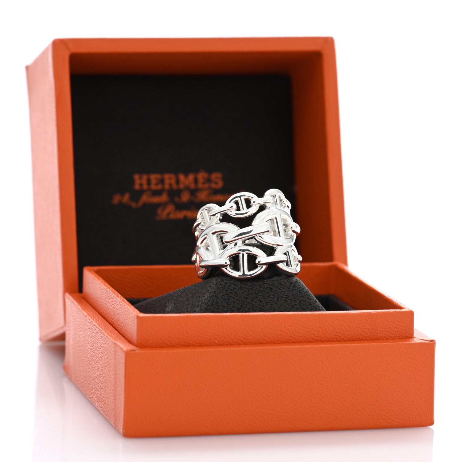 Hermes Sterling Silver GM Chaine d'Ancre Enchainee Band Ring 54 6.75 5 of 5