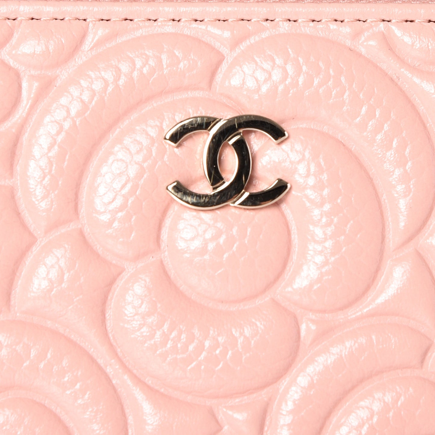 Caviar Camellia Embossed Small Zip Around Wallet Pink
