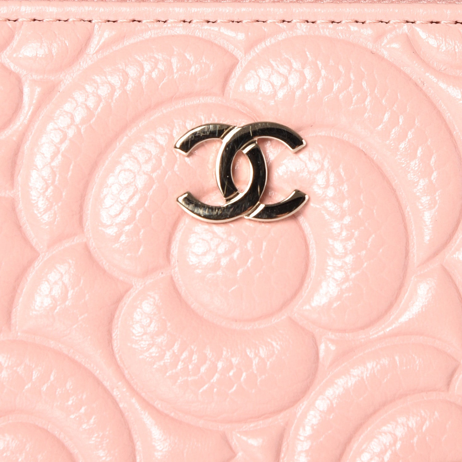 Chanel Caviar Camellia Embossed Small Zip Around Wallet Pink 10 of 11