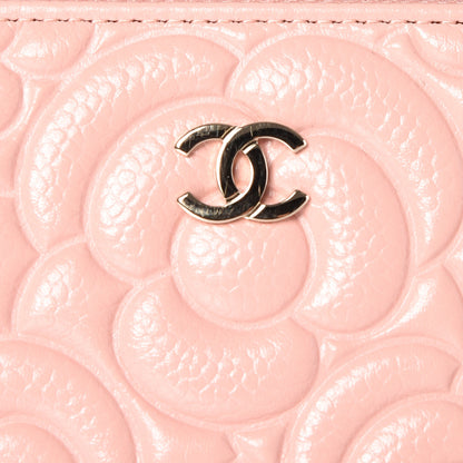 Chanel Caviar Camellia Embossed Small Zip Around Wallet Pink 10 of 11