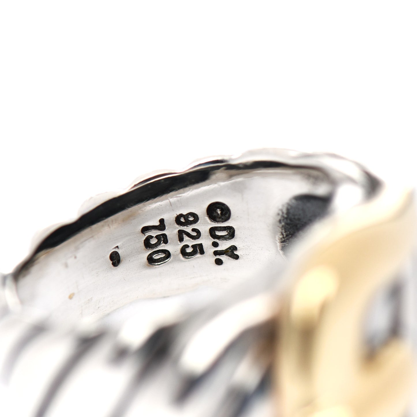 Sterling Silver 18K Yellow Gold Buckle Cable Ring 52 6