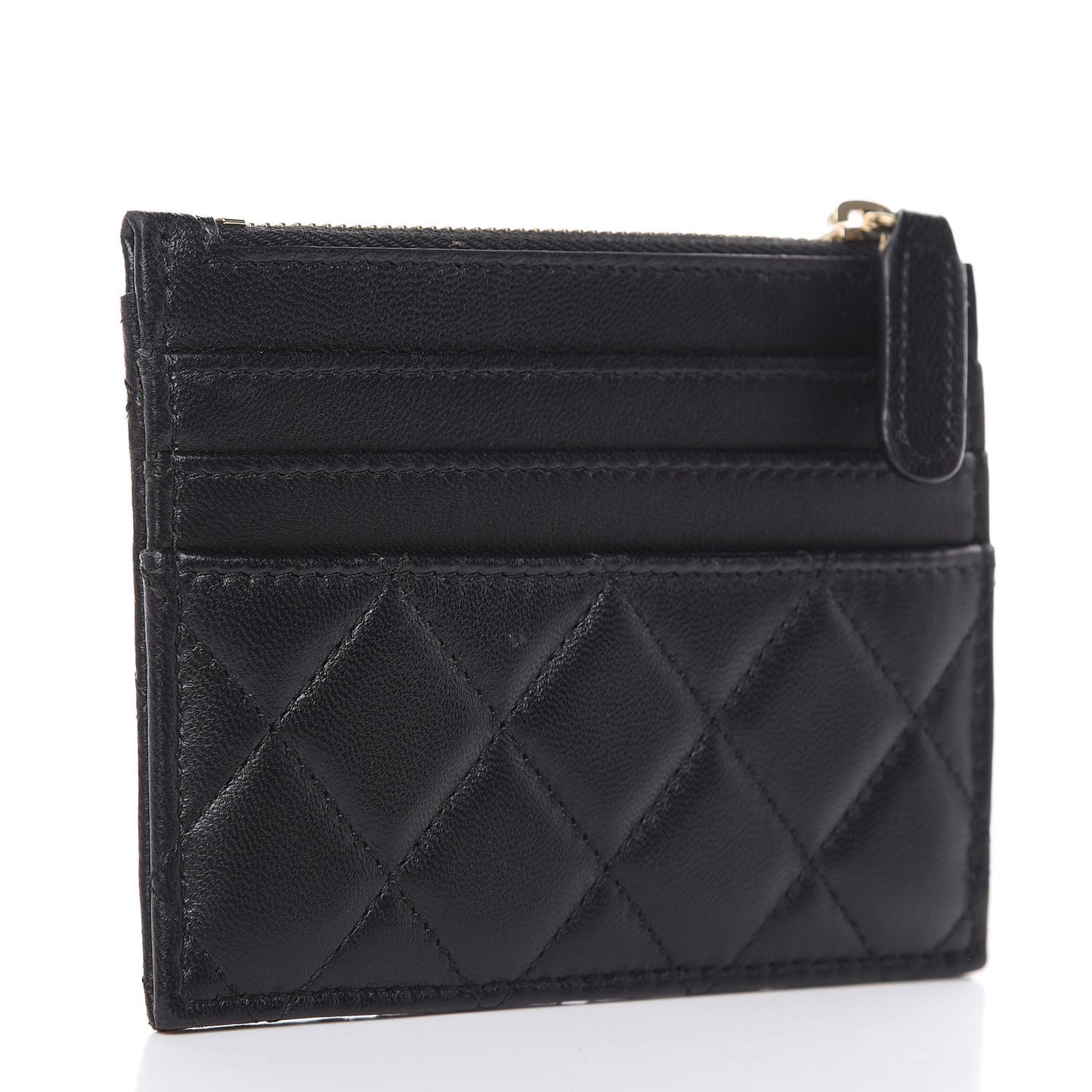Lambskin Quilted Zip Card Holder Black