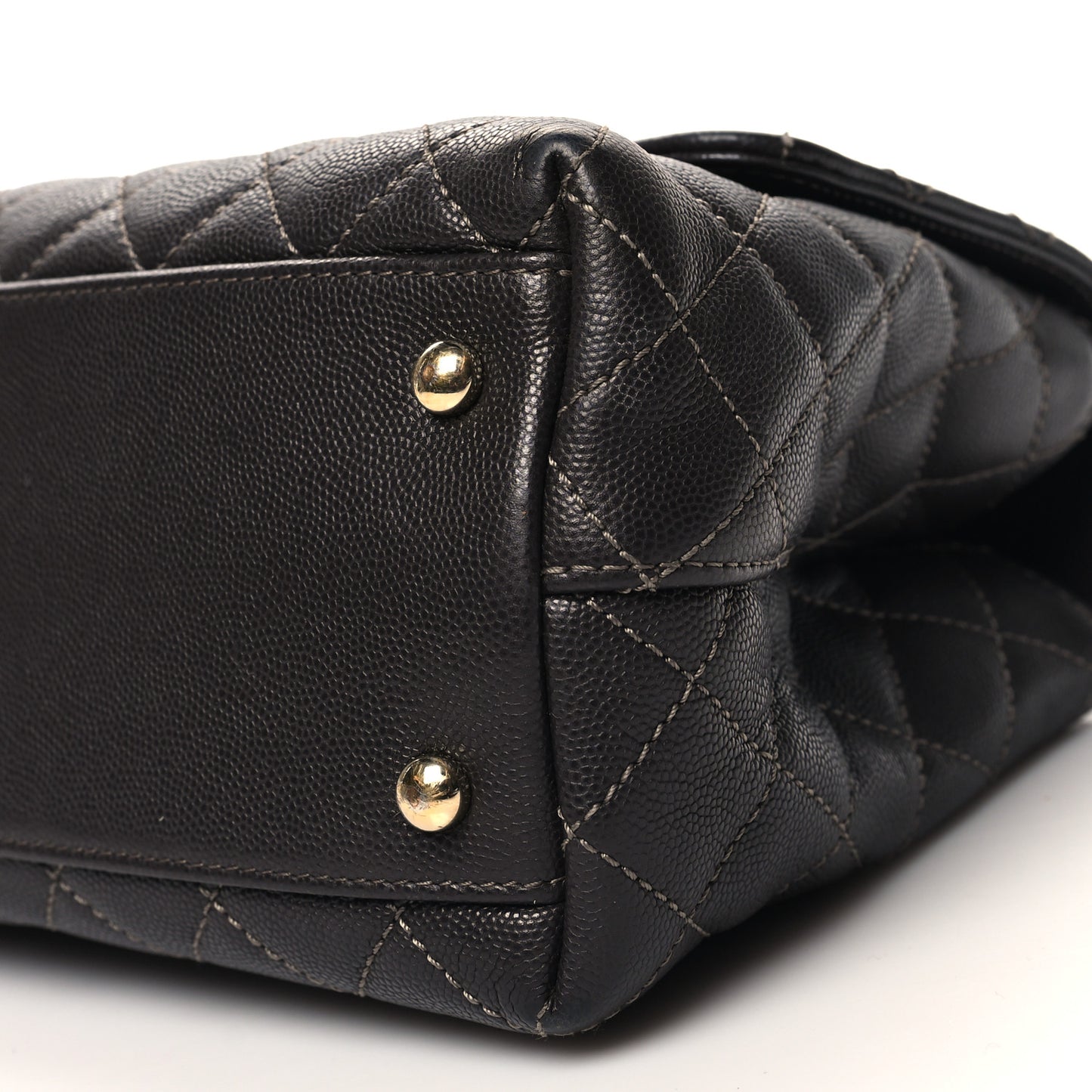 Caviar Contrast Stitch Small Coco Chain Handle Flap Dark Grey